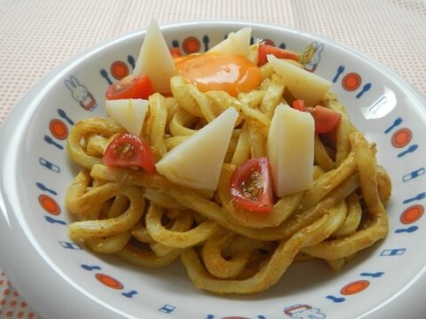 混ぜるだけ!!カレー・カルボナーラ風うどん